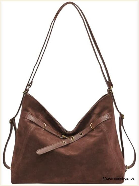Handbags - Faux Suede Hobo Crossbody Bag Large Tote Shoulder Handbag